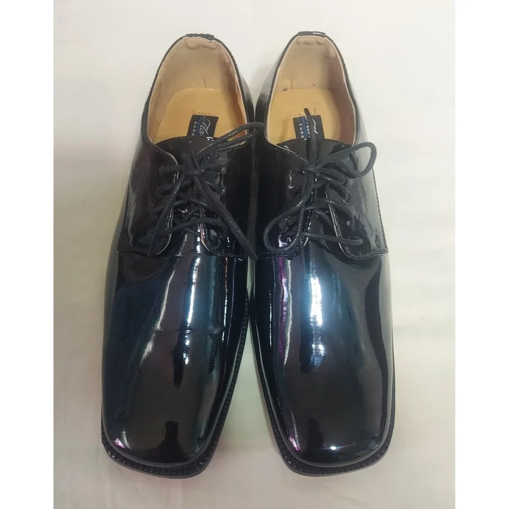 Marco Rossi European Design Black Patent‎ Leather Square Toe Dress Shoes